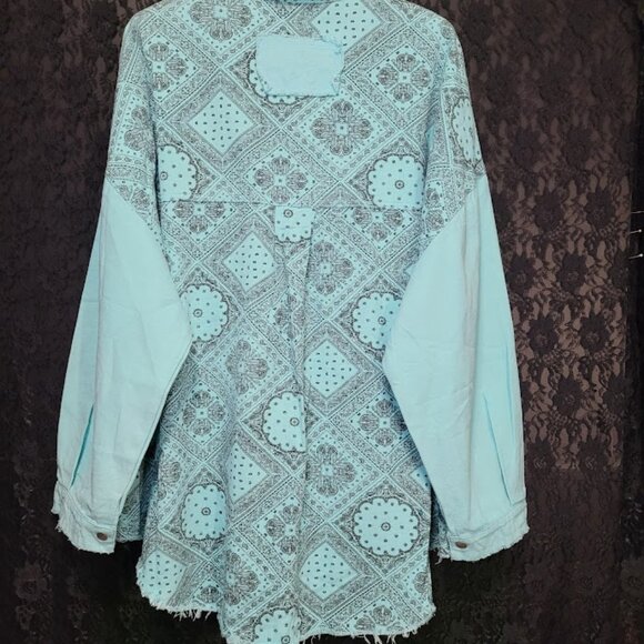 NWOT POL Vintage Paisley Twill Shirt Jacket Shacket in Mint Green - Picture 7 of 12